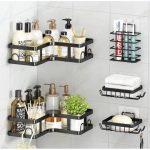 5pcs Set Corner Shower Caddy Shelf/Bathroom Rack Organizer With Adhesive Stickers