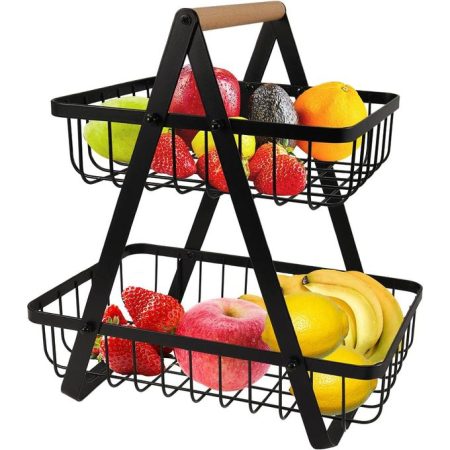 2 Layer Metallic Fruit Rack/ Multipurpose Organizer For Home/Office Use