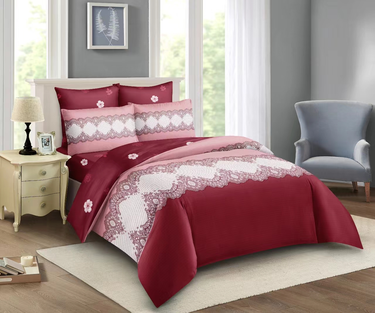 COTTON BIDED WINE RED