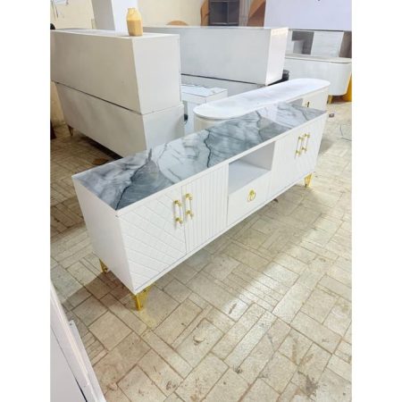 Modern 6fts TV Stand with Marble Top –gray and white