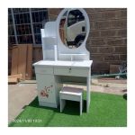 Full Set Dressing Mirror with Seat & Drawers Lockable Storage, Premium MDF, Bedroom Vanity white