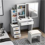 Modern Furniture White Executive Dressing Table with Sliding Mirror and stool/ Seat