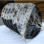 Ceramic Dinner Plates Set 6pcs Modern White & Black