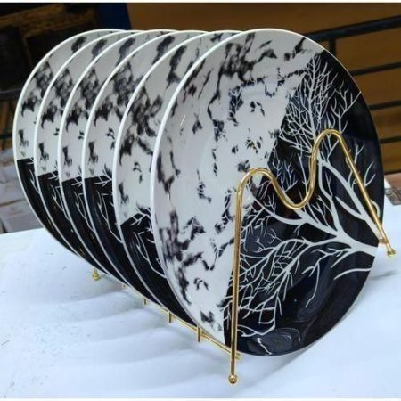 Ceramic Dinner Plates Set 6pcs Modern White & Black