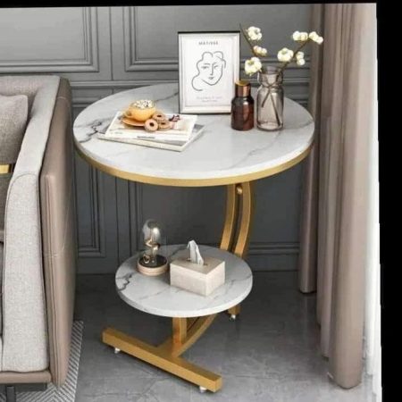 Console bedside cabinet Double layer mdf marble Effect coffees table