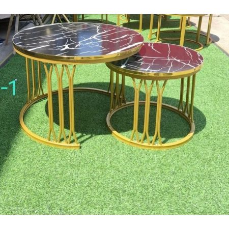 Nesting Center Table, Movable Decorative Table, MDF Top, Metal Frame Sofa Side Table Corner Space Saving for Home Dining Office Living Room (BLACK & GOLDEN)
