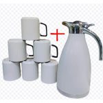 7pcs Breakfast Set of 6 mugs and a Flask
