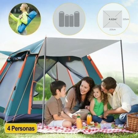 4 Person Cabin Tent Camping - 210x210x145cm - Green