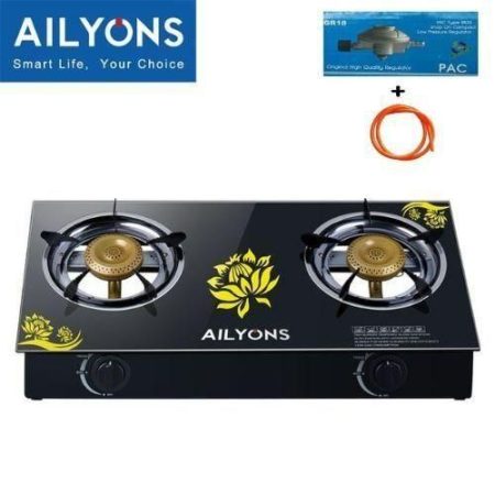 AILYONS Quality Gas Cooker With A Glass Top-two Burners With Free Cable And Regulator