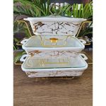 3-Tier Ceramic Chafing Dish Buffet Warmer with Gold Stand