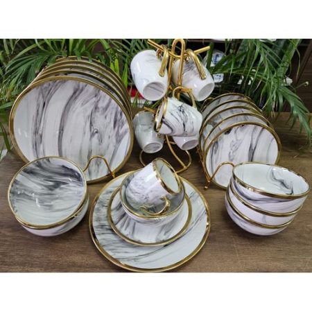 Dinner Set 24 Pieces Gold rimmed trendy dinner sets