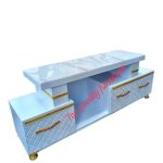 5FT Marble Top TV Stand with Built-in LED Lights – Modern 150cm Entertainment Console with Storage for TVs Up to 55”, 15kg Weight Capacity