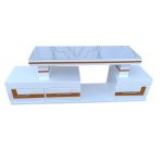 L gold 5FT Marble Top TV Stand with Built-in LED Lights – Modern 150cm Entertainment Console with Storage for TVs Up to 55”, 15kg Weight Capacity