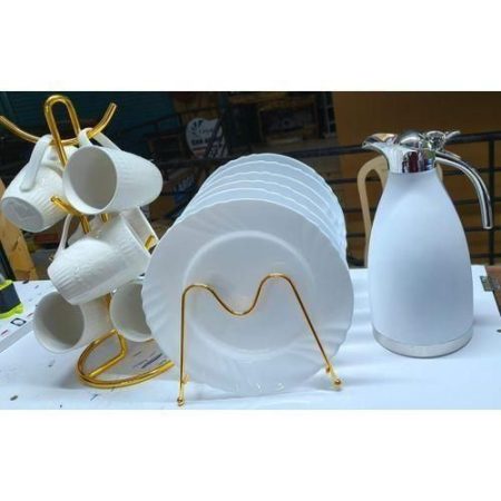 13 pcs dinner set (2ltr Vacuum Flask , 6pcs dinner plates plus FREE 6PCS CUPS )- WHITE