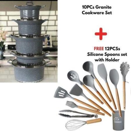 Bosch 10 Pcs Granite Non-Stick CookWare Set Pots Sufuria Plus Free 12pcs set Silicone Spoons