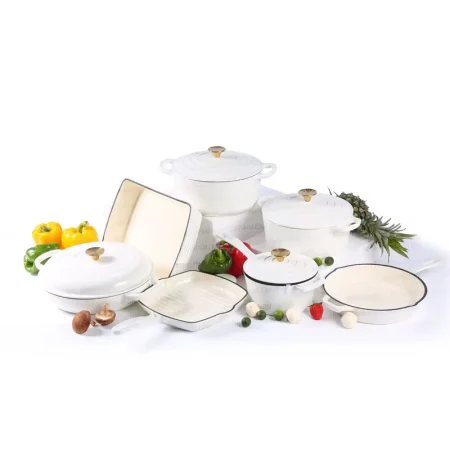 Enamel Cast iron cooking pots Ceramic Enamelled Cast Iron Cookware Set, Oven and Grill Safe