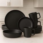 Dinner Set 16pcs Black dinnerware set. 4 Ceramic Mugs, 4 Deep Serving Plates,4 Side Plates,4 Dinner Plates