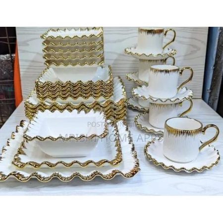 30pc dinner set, ceramic tableware, white and gold dinnerware