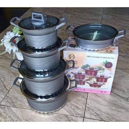 Bosch 10 Pcs Granite Non-Stick CookWare Set Pots Sufuria - Grey 10 Pcs Granite Non-Stick CookWare Set Pots Sufuria - Grey