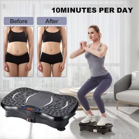 Full Body Vibration Plate Exercise & Massage Machine with Resistance Bands and Remote Control