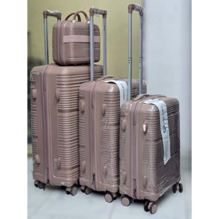 Peach set suitcase safe locks double zip safe lock four in one rubber unbreakable travel suitcase set peach pink colour trolley bags with 360 wheels