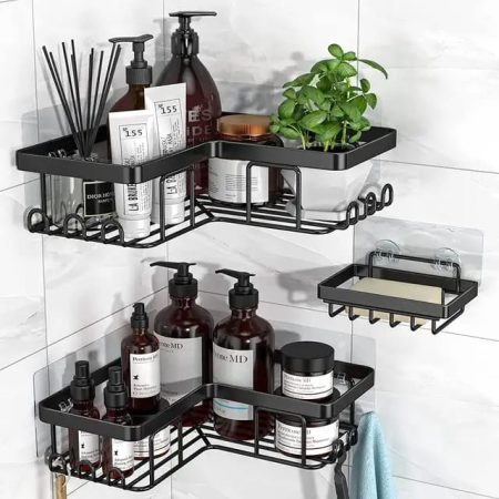 Corner Shower Caddy Organizer Shelf Pack Adhesive Shower Corner Organizer Shelves, No Drilling Stainless Steel Shower Storage Rack for Bathroom Kitchen