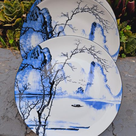 Patched tree plates 10.5″ blue