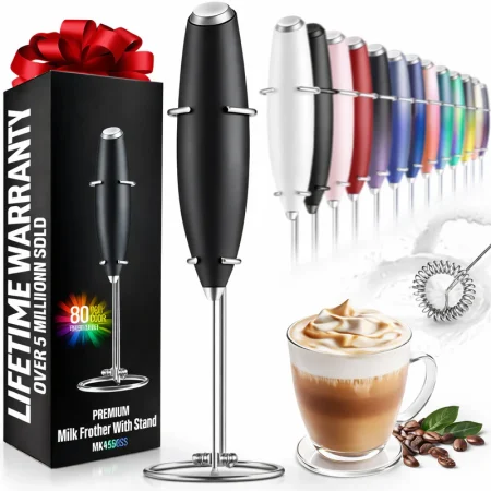 Battery operated coffee milk egg foamer wireless whisk handheld  ground foam blender high speed with a stand