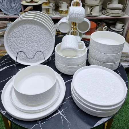 24 Pcs Rock Glazed Ceramic Dinner Set 6 Plates Bowls Mugs Microwave Dishwasher Safe