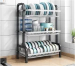 3-Tier Stainless Steel Kitchen Dish Drying Rack / Heavy Duty Standing Dish Drainer with Cutlery Holder