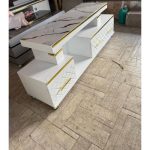 5ft Modern TV Stand with Marble Top and Gold Strip – White and Gold