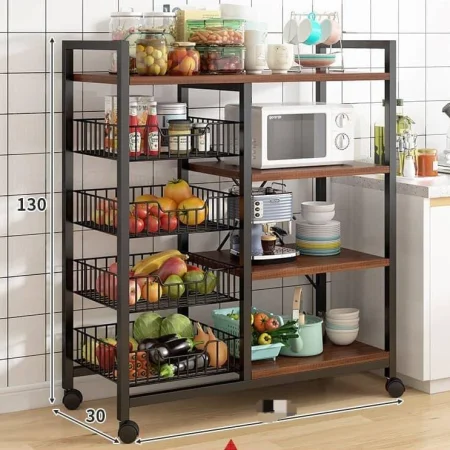 Multifunctional Strong Metallic kitchen Rack with movable and lockable wheels